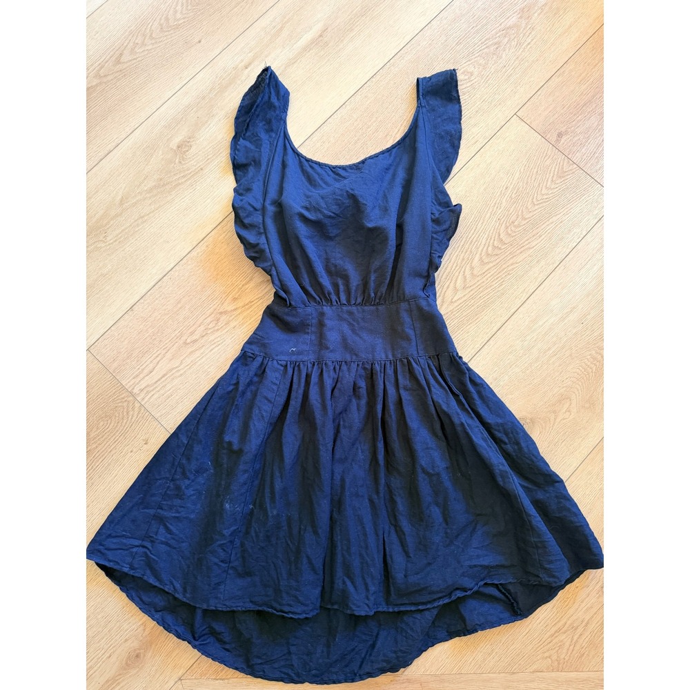 Free People Navy Blue Ruffle Open Back Bow Mini Dress Womens XS Fit & Flare - Picture 3 of 8